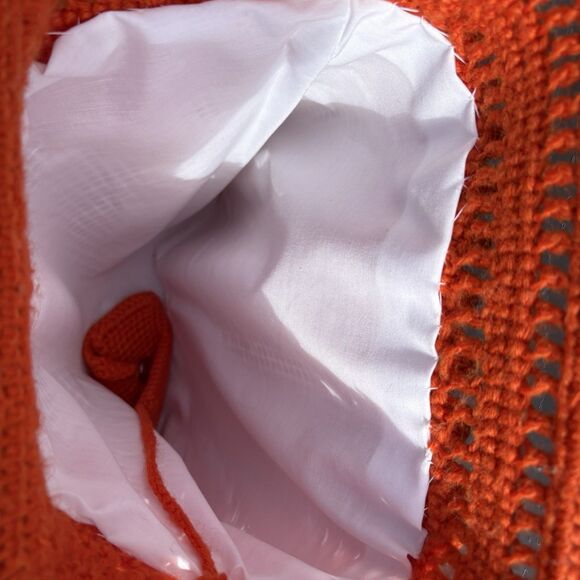 Vintage Hand-Made Crocheted Orange Purse Lined with Coin Purse/Makeup Holder - Picture 3 of 5